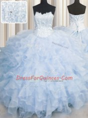 Scalloped Sleeveless Organza 15 Quinceanera Dress Ruffles Lace Up