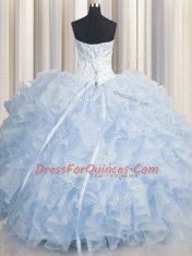 Scalloped Sleeveless Organza 15 Quinceanera Dress Ruffles Lace Up