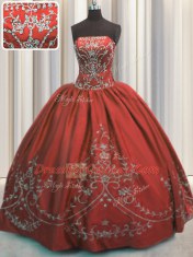 Wine Red Sleeveless Beading and Embroidery Floor Length 15th Birthday Dress