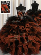 Simple Red And Black Lace Up Quinceanera Gowns Beading and Ruffles Sleeveless Floor Length