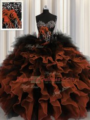 Simple Red And Black Lace Up Quinceanera Gowns Beading and Ruffles Sleeveless Floor Length