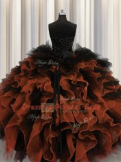 Simple Red And Black Lace Up Quinceanera Gowns Beading and Ruffles Sleeveless Floor Length