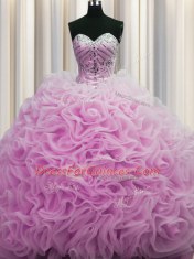 Rolling Flowers Brush Train Lilac Sweetheart Neckline Beading and Pick Ups Sweet 16 Quinceanera Dress Sleeveless Lace Up