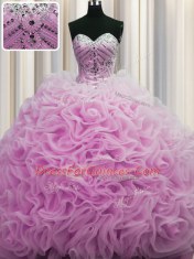 Rolling Flowers Brush Train Lilac Sweetheart Neckline Beading and Pick Ups Sweet 16 Quinceanera Dress Sleeveless Lace Up