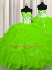 Elegant Lace Up 15 Quinceanera Dress Beading and Ruffles Sleeveless Floor Length
