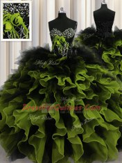 Sleeveless Floor Length Beading and Ruffles Lace Up Quinceanera Dress with Multi-color