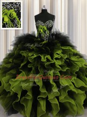 Sleeveless Floor Length Beading and Ruffles Lace Up Quinceanera Dress with Multi-color