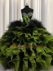 Sleeveless Floor Length Beading and Ruffles Lace Up Quinceanera Dress with Multi-color