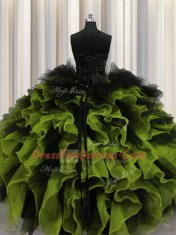 Sleeveless Floor Length Beading and Ruffles Lace Up Quinceanera Dress with Multi-color