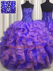 Visible Boning Bling-bling Floor Length Lace Up Quinceanera Dress Multi-color for Military Ball and Sweet 16 and Quinceanera with Beading and Ruffles