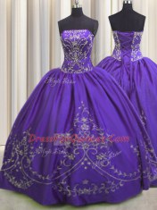 Purple Sleeveless Beading and Embroidery Floor Length Quinceanera Dress