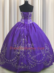 Purple Sleeveless Beading and Embroidery Floor Length Quinceanera Dress