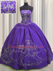 Purple Sleeveless Beading and Embroidery Floor Length Quinceanera Dress