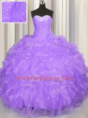 Wonderful Sweetheart Sleeveless Lace Up Sweet 16 Dresses Lavender Organza