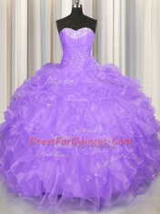 Wonderful Sweetheart Sleeveless Lace Up Sweet 16 Dresses Lavender Organza