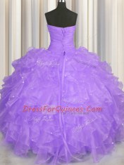 Wonderful Sweetheart Sleeveless Lace Up Sweet 16 Dresses Lavender Organza