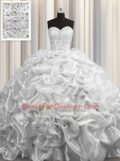 Court Train Grey Sweetheart Lace Up Beading and Pick Ups Sweet 16 Quinceanera Dress Sleeveless