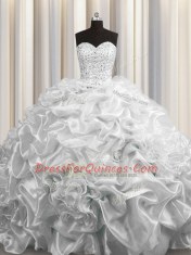 Court Train Grey Sweetheart Lace Up Beading and Pick Ups Sweet 16 Quinceanera Dress Sleeveless