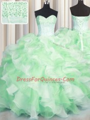 Visible Boning Two Tone Multi-color Ball Gowns Beading and Ruffles 15 Quinceanera Dress Lace Up Organza Sleeveless Floor Length