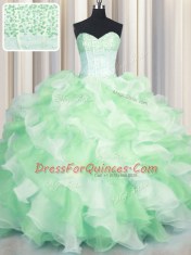 Visible Boning Two Tone Multi-color Ball Gowns Beading and Ruffles 15 Quinceanera Dress Lace Up Organza Sleeveless Floor Length