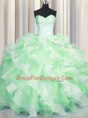 Visible Boning Two Tone Multi-color Ball Gowns Beading and Ruffles 15 Quinceanera Dress Lace Up Organza Sleeveless Floor Length