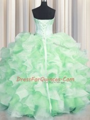 Visible Boning Two Tone Multi-color Ball Gowns Beading and Ruffles 15 Quinceanera Dress Lace Up Organza Sleeveless Floor Length