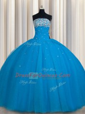 Really Puffy Floor Length Ball Gowns Sleeveless Teal 15 Quinceanera Dress Lace Up