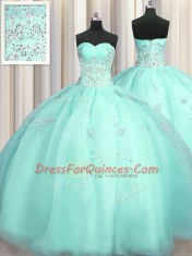 Adorable Really Puffy Turquoise Zipper Sweetheart Beading and Appliques 15 Quinceanera Dress Organza Sleeveless