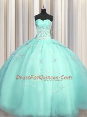 Adorable Really Puffy Turquoise Zipper Sweetheart Beading and Appliques 15 Quinceanera Dress Organza Sleeveless