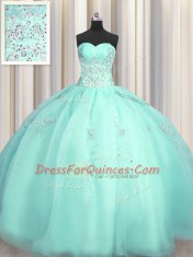 Adorable Really Puffy Turquoise Zipper Sweetheart Beading and Appliques 15 Quinceanera Dress Organza Sleeveless