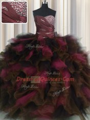 Wonderful Wine Red Sleeveless Beading and Ruffles and Ruffled Layers Floor Length Quinceanera Dresses