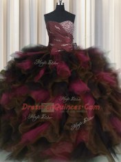 Wonderful Wine Red Sleeveless Beading and Ruffles and Ruffled Layers Floor Length Quinceanera Dresses