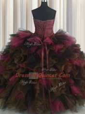 Wonderful Wine Red Sleeveless Beading and Ruffles and Ruffled Layers Floor Length Quinceanera Dresses