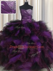 Excellent Sweetheart Sleeveless Organza and Tulle Sweet 16 Quinceanera Dress Beading and Ruffles and Ruffled Layers Lace Up