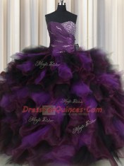 Excellent Sweetheart Sleeveless Organza and Tulle Sweet 16 Quinceanera Dress Beading and Ruffles and Ruffled Layers Lace Up