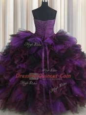 Excellent Sweetheart Sleeveless Organza and Tulle Sweet 16 Quinceanera Dress Beading and Ruffles and Ruffled Layers Lace Up