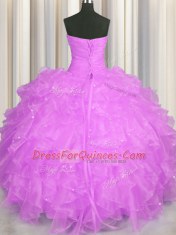 Nice Lilac Lace Up Sweet 16 Dresses Beading and Ruffles Sleeveless Floor Length