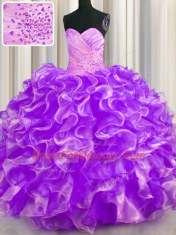Discount Ball Gowns Quinceanera Dress Purple Sweetheart Organza Sleeveless Floor Length Lace Up