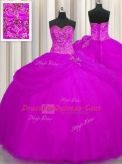 Fuchsia Lace Up Ball Gown Prom Dress Beading Sleeveless Floor Length