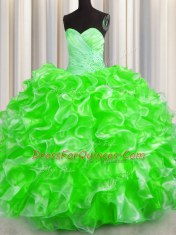 Decent Floor Length Quinceanera Dresses Organza Sleeveless Beading and Ruffles