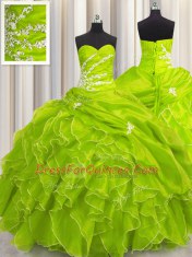 Enchanting Lace Up Sweetheart Beading and Appliques and Ruffles Quinceanera Dresses Organza Sleeveless