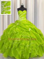 Enchanting Lace Up Sweetheart Beading and Appliques and Ruffles Quinceanera Dresses Organza Sleeveless
