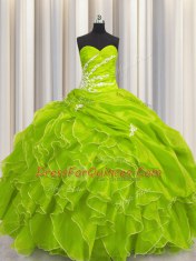 Enchanting Lace Up Sweetheart Beading and Appliques and Ruffles Quinceanera Dresses Organza Sleeveless