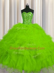 Visible Boning Floor Length Ball Gowns Sleeveless Sweet 16 Dress Lace Up