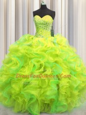 Floor Length Multi-color Quinceanera Gowns Organza Sleeveless Beading and Ruffles