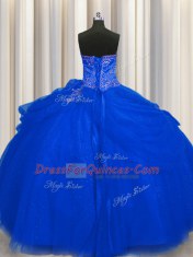 Simple Big Puffy Royal Blue Sleeveless Floor Length Beading Lace Up Quinceanera Dress