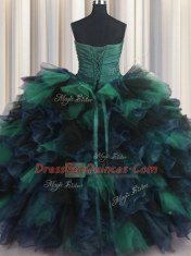 Ball Gowns Quince Ball Gowns Multi-color Sweetheart Organza and Tulle Sleeveless Floor Length Lace Up