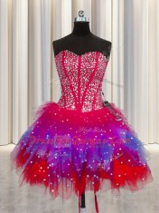 Pretty Three Piece Visible Boning Multi-color Sleeveless Beading Floor Length Quince Ball Gowns