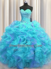 Ball Gowns Quinceanera Gowns Multi-color Sweetheart Organza Sleeveless Floor Length Lace Up