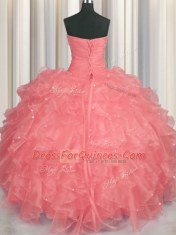 Artistic Organza Sleeveless Floor Length 15th Birthday Dress and Beading and Ruffles